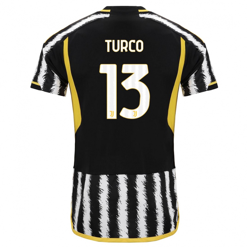 キッズフットボールステファノ・トゥルコ#13黒、白ホームシャツ2023/24ジャージーユニフォーム