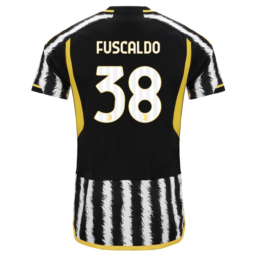 キッズフットボールマテオ・フスカルド#38黒、白ホームシャツ2023/24ジャージーユニフォーム
