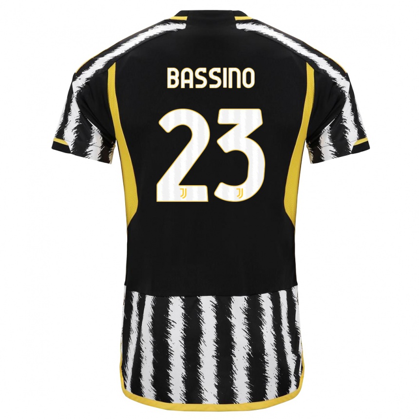 キッズフットボールアレサンドロ・バッシーノ#23黒、白ホームシャツ2023/24ジャージーユニフォーム
