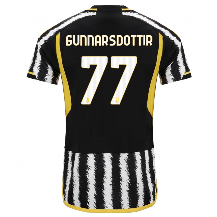 キッズフットボールサラ・ビョーク・グンナルスドッティル#77黒、白ホームシャツ2023/24ジャージーユニフォーム