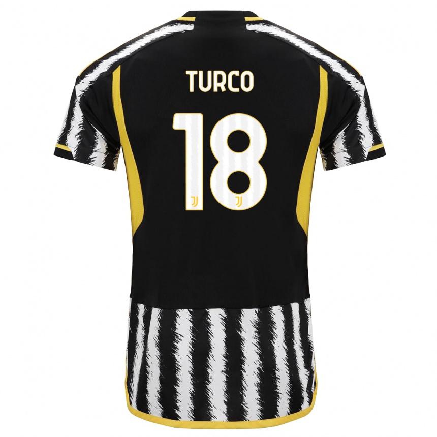 キッズフットボールニコロ・トゥルコ#18黒、白ホームシャツ2023/24ジャージーユニフォーム