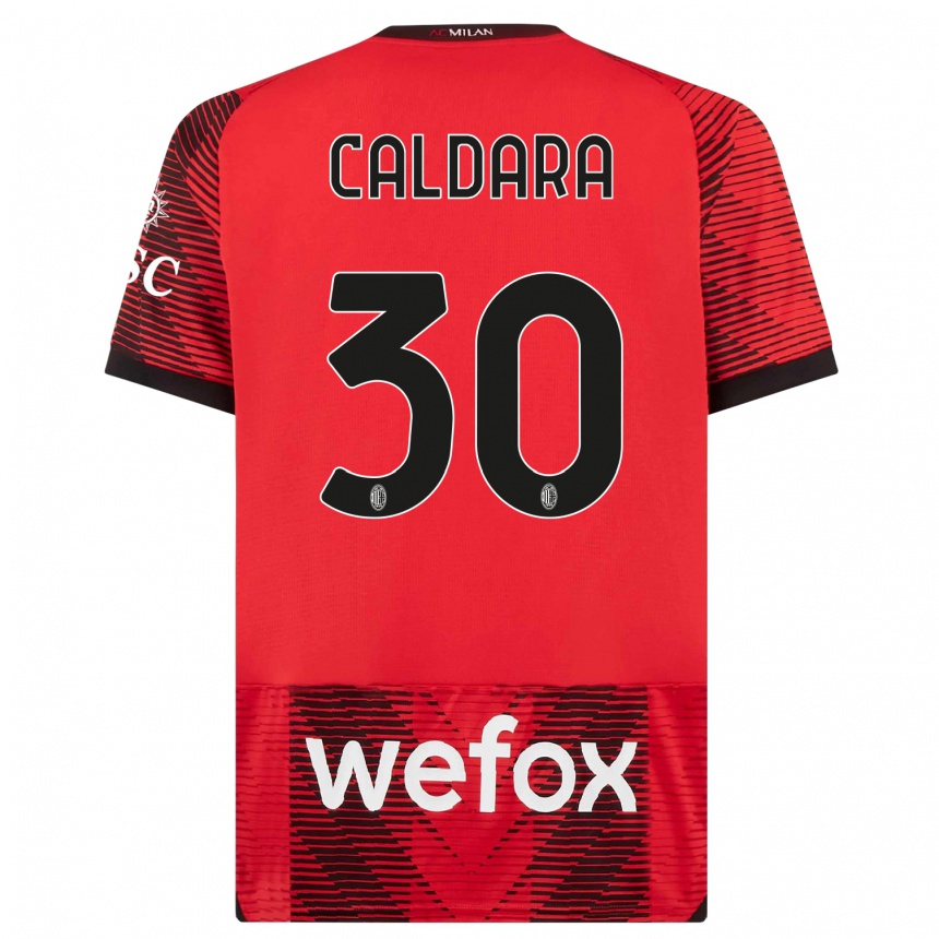 キッズフットボールマッティア・カルダーラ#30赤、黒ホームシャツ2023/24ジャージーユニフォーム
