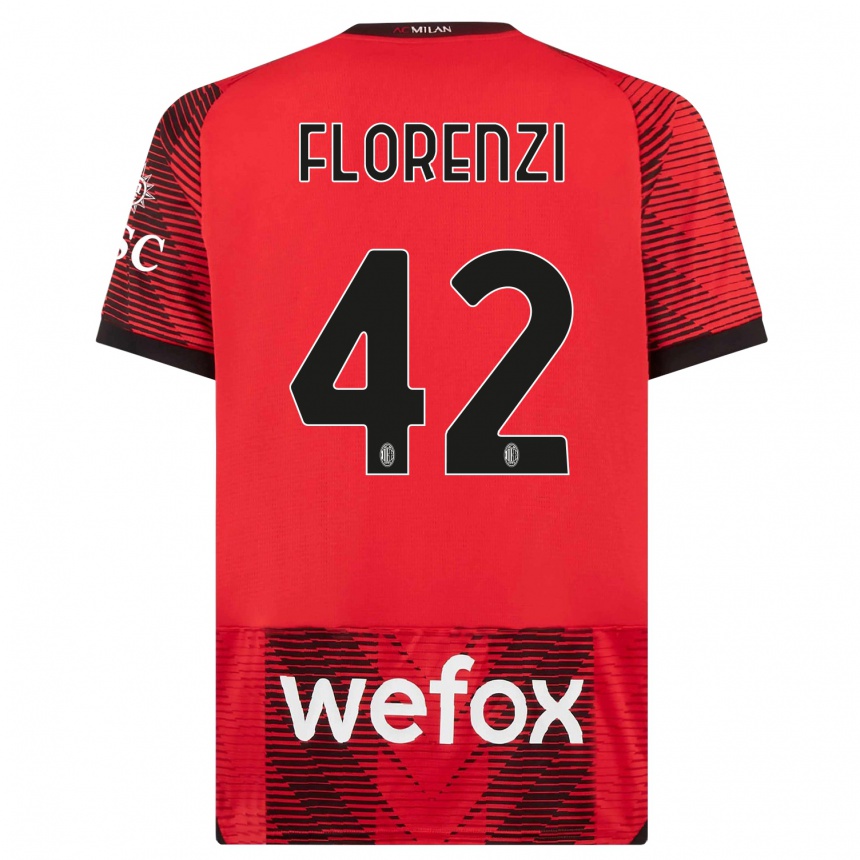 キッズフットボールアレッサンドロ・フロレンツィ#42赤、黒ホームシャツ2023/24ジャージーユニフォーム