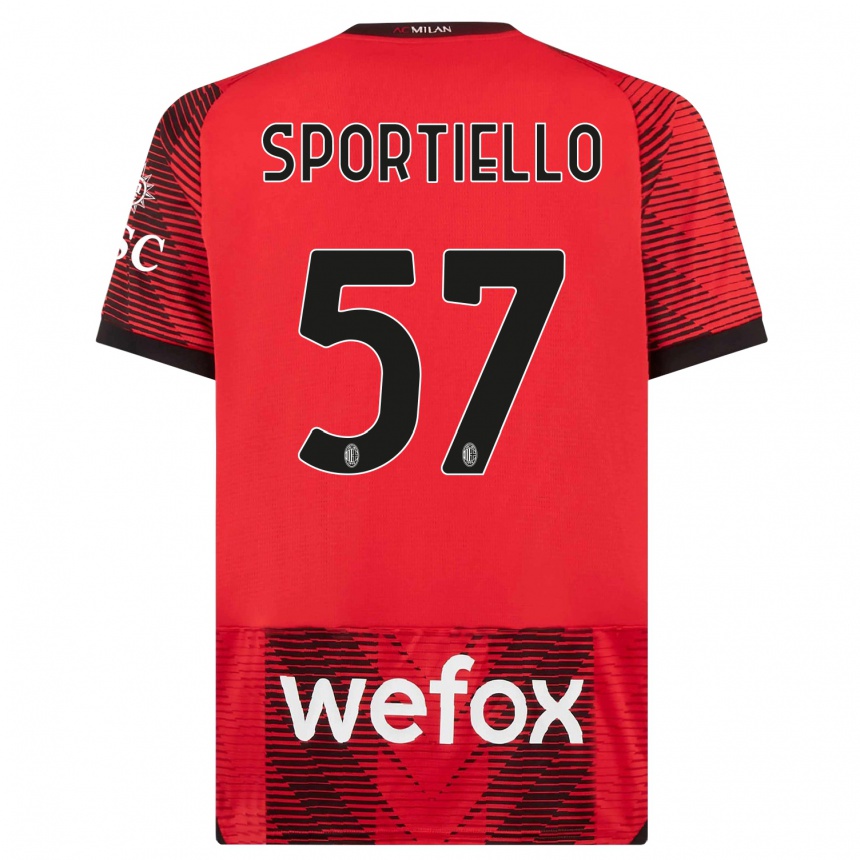 キッズフットボールマルコ・スポルティエッロ#57赤、黒ホームシャツ2023/24ジャージーユニフォーム