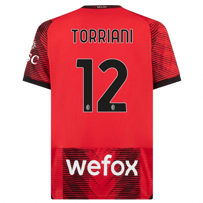 キッズフットボールロレンツォ・トリアーニ#12赤、黒ホームシャツ2023/24ジャージーユニフォーム