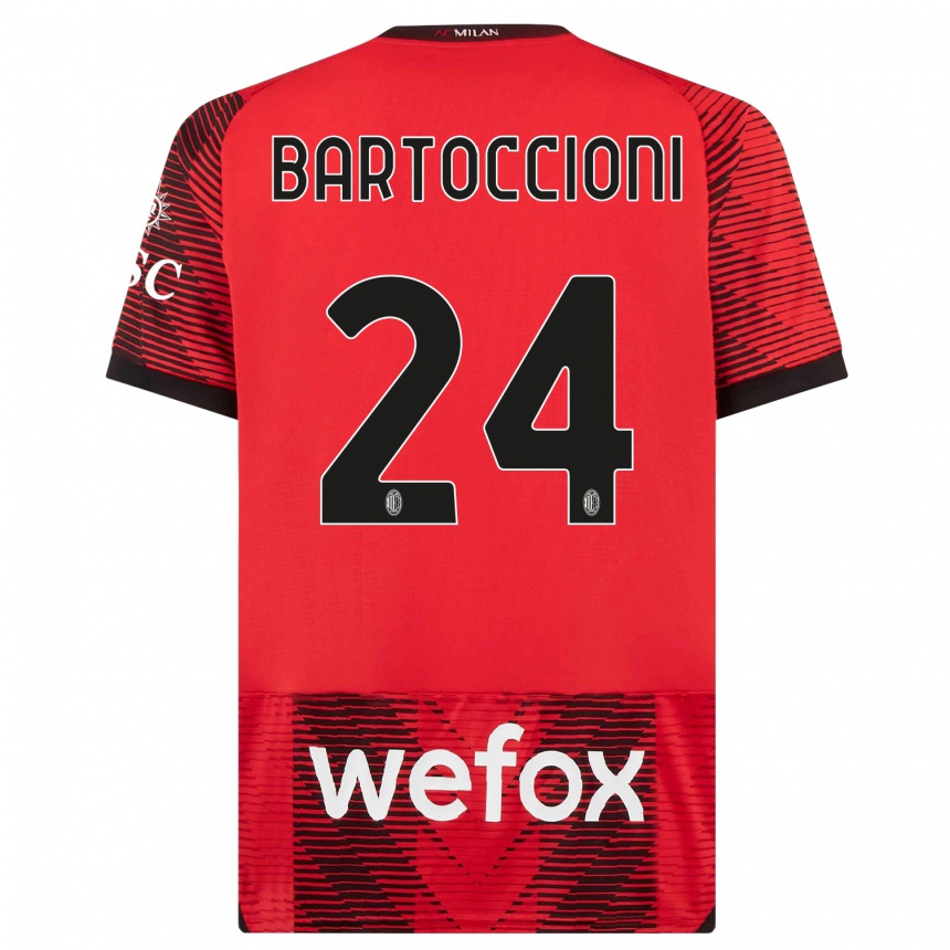 キッズフットボールアンドレア・バルトッチョーニ#24赤、黒ホームシャツ2023/24ジャージーユニフォーム