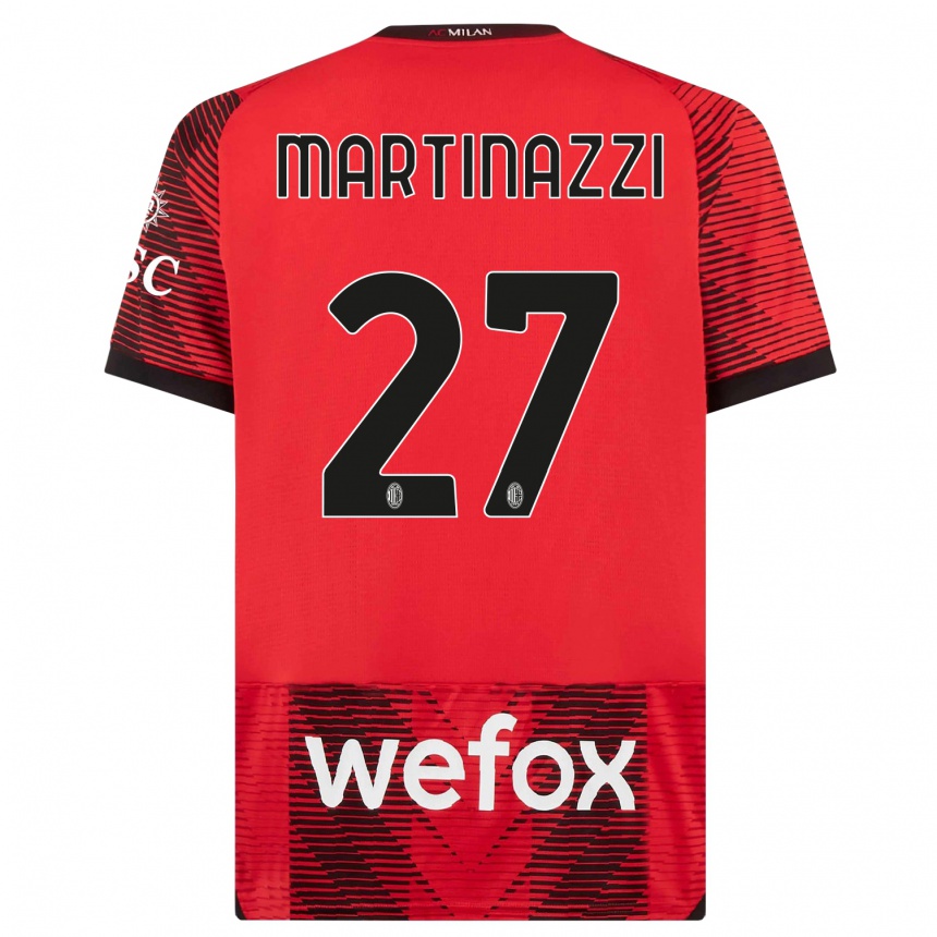 キッズフットボールルカ・マルティナッツィ#27赤、黒ホームシャツ2023/24ジャージーユニフォーム