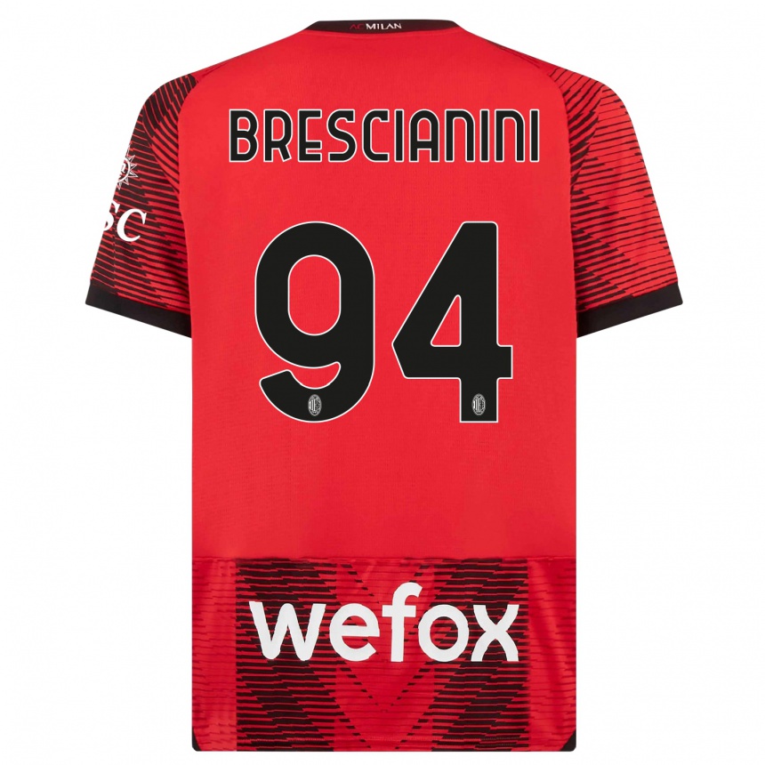 キッズフットボールマルコ・ブレシャニーニ#94赤、黒ホームシャツ2023/24ジャージーユニフォーム