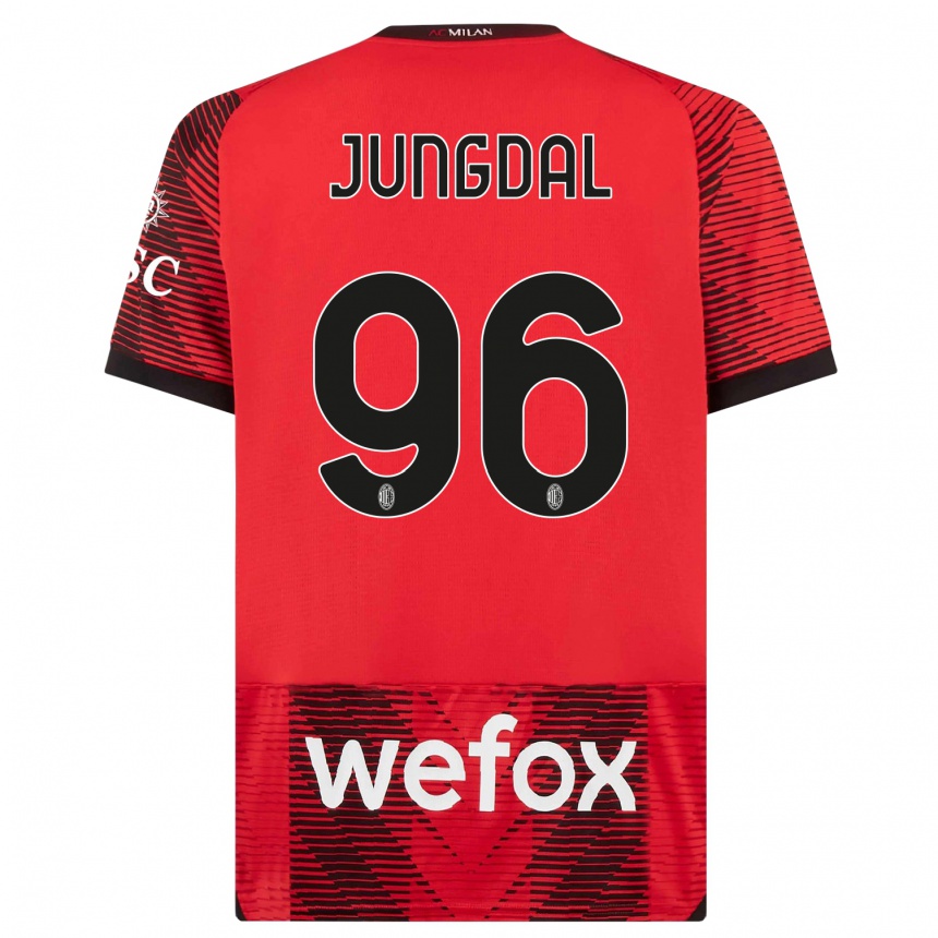 キッズフットボールアンドレアス・ユングダル#96赤、黒ホームシャツ2023/24ジャージーユニフォーム