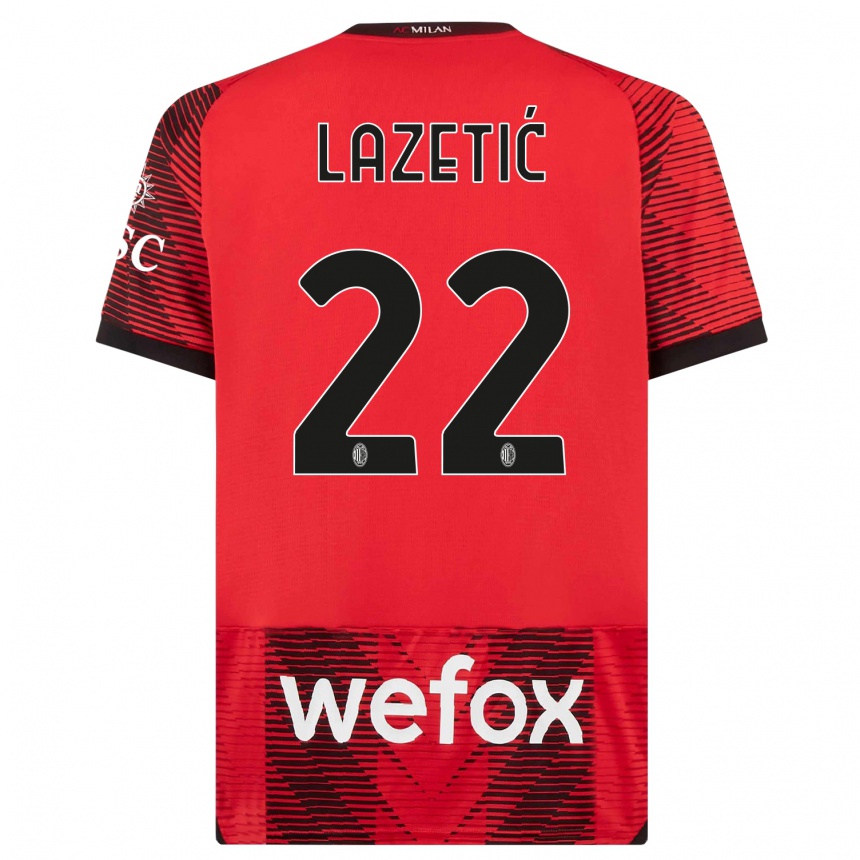 キッズフットボールマルコ・ラゼティッチ#22赤、黒ホームシャツ2023/24ジャージーユニフォーム
