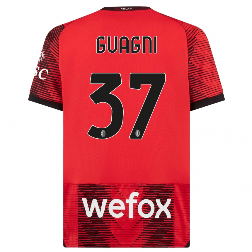 キッズフットボールアリア・グアンニ#37赤、黒ホームシャツ2023/24ジャージーユニフォーム