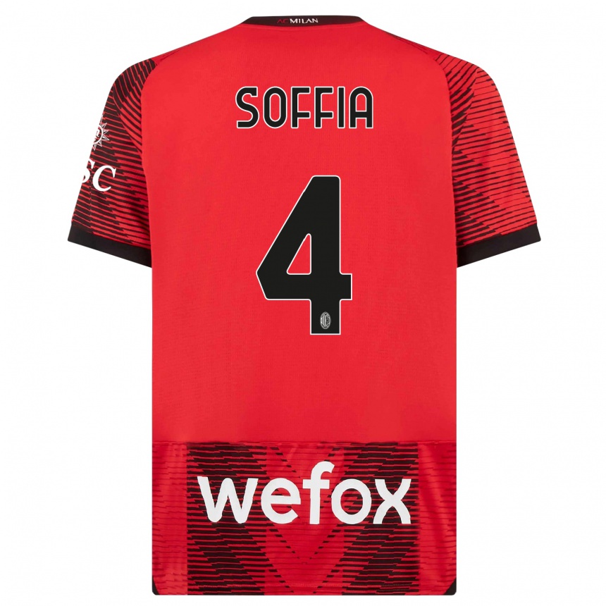 キッズフットボールアンジェリカ・ソフィア#4赤、黒ホームシャツ2023/24ジャージーユニフォーム