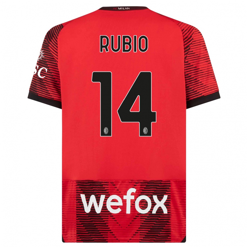 キッズフットボールシルビア・ルビオ#14赤、黒ホームシャツ2023/24ジャージーユニフォーム