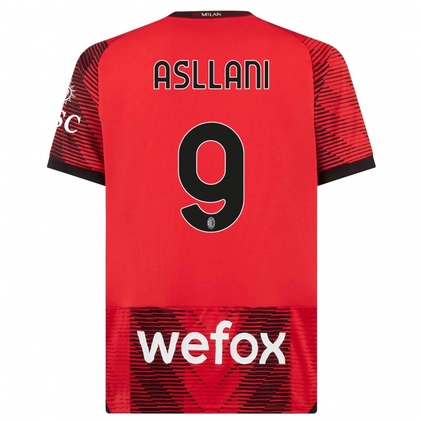 キッズフットボールコソヴァレ・アスラニ#9赤、黒ホームシャツ2023/24ジャージーユニフォーム