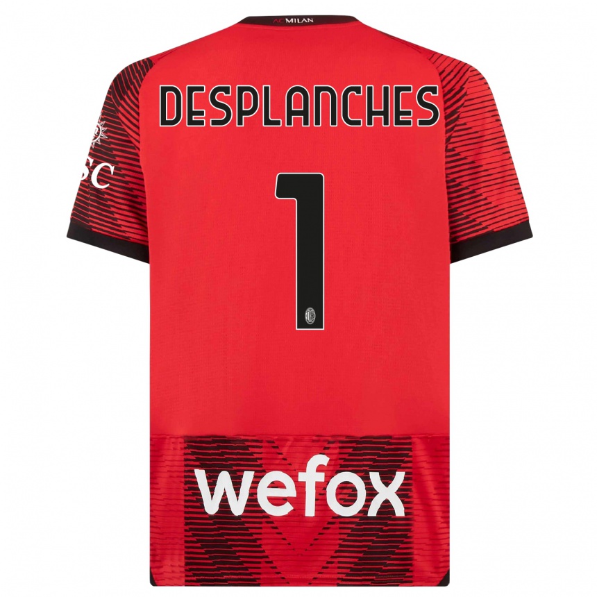 キッズフットボールセバスティアーノ・デプランシュ#1赤、黒ホームシャツ2023/24ジャージーユニフォーム