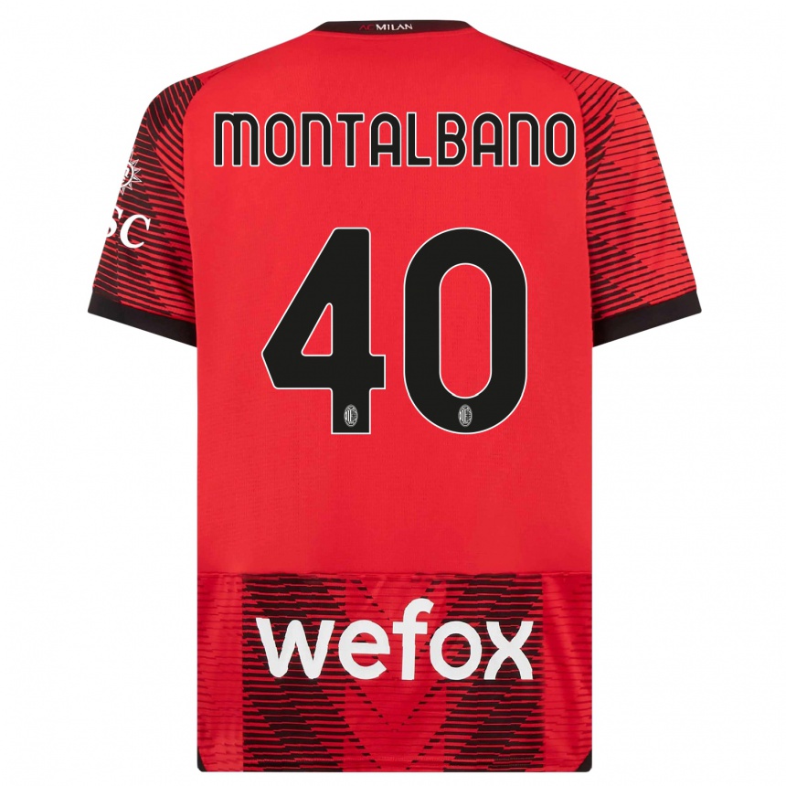 キッズフットボールニコロ・モンタルバノ#40赤、黒ホームシャツ2023/24ジャージーユニフォーム