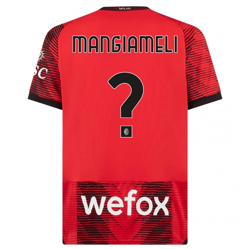 キッズフットボールフェデリコ・マンジャメリ#0赤、黒ホームシャツ2023/24ジャージーユニフォーム