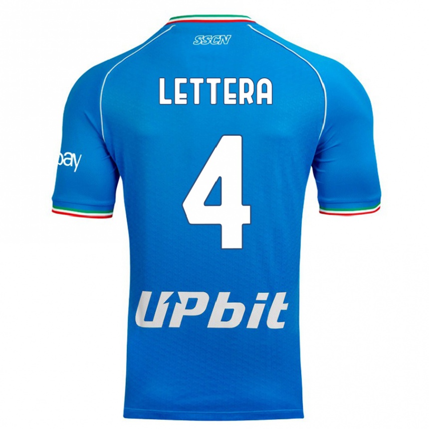キッズフットボールアレッシオ・レッテラ#4空色ホームシャツ2023/24ジャージーユニフォーム