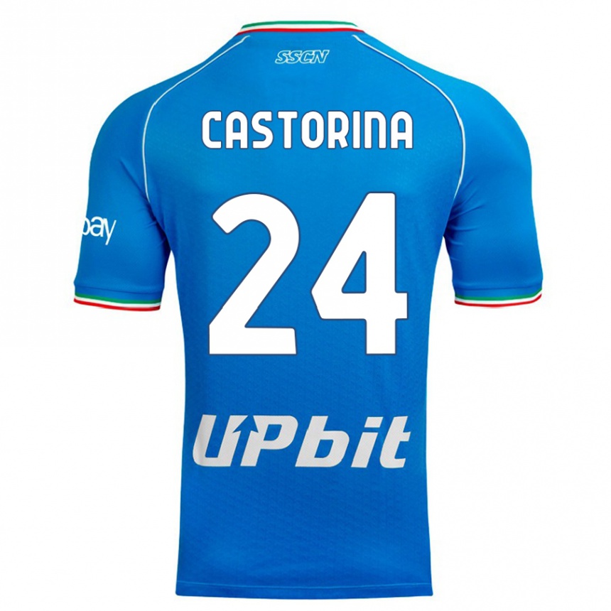 キッズフットボールアレッサンドロ・カストリナ#24空色ホームシャツ2023/24ジャージーユニフォーム