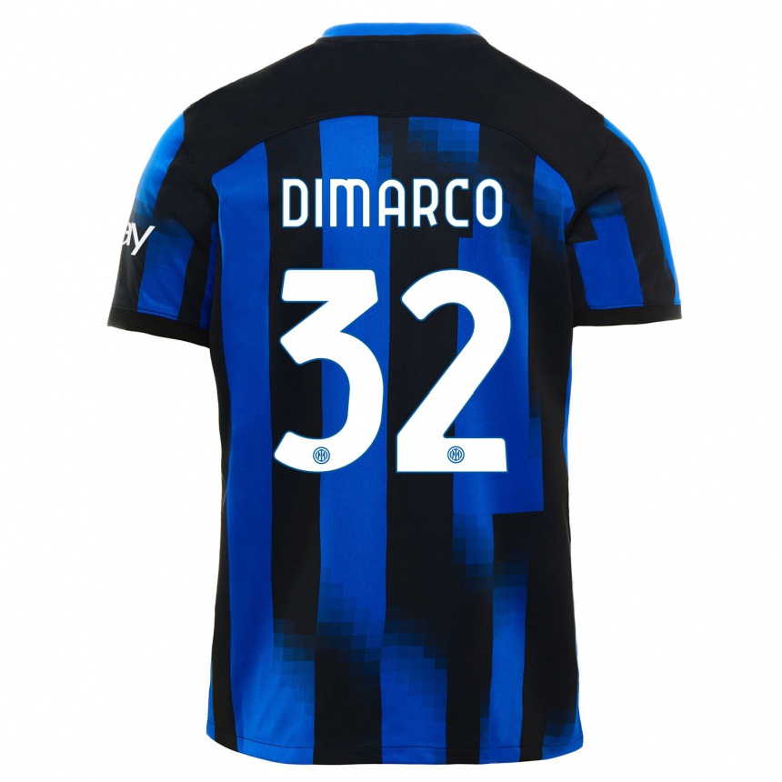 キッズフットボールフェデリコ・ディマルコ#32ブラックブルーホームシャツ2023/24ジャージーユニフォーム