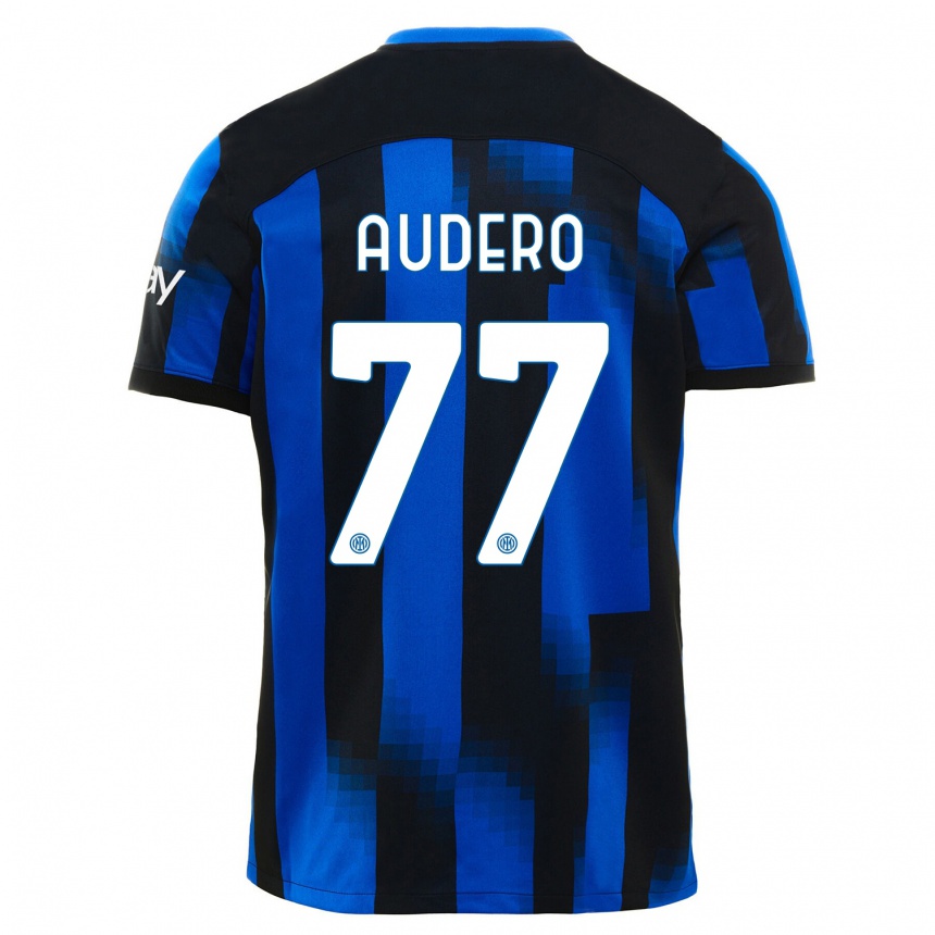 キッズフットボールエミル・アウデロ#77ブラックブルーホームシャツ2023/24ジャージーユニフォーム