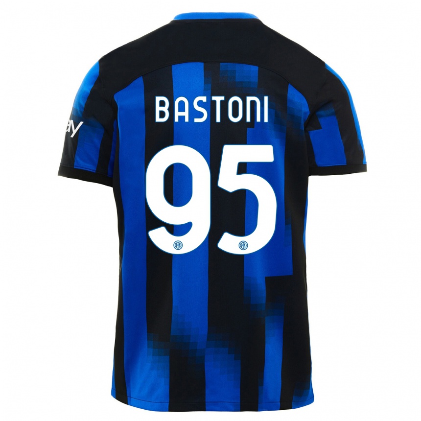 キッズフットボールアレッサンドロ・バストーニ#95ブラックブルーホームシャツ2023/24ジャージーユニフォーム