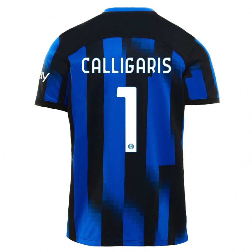 キッズフットボールアレッサンドロ・カリガリス#1ブラックブルーホームシャツ2023/24ジャージーユニフォーム