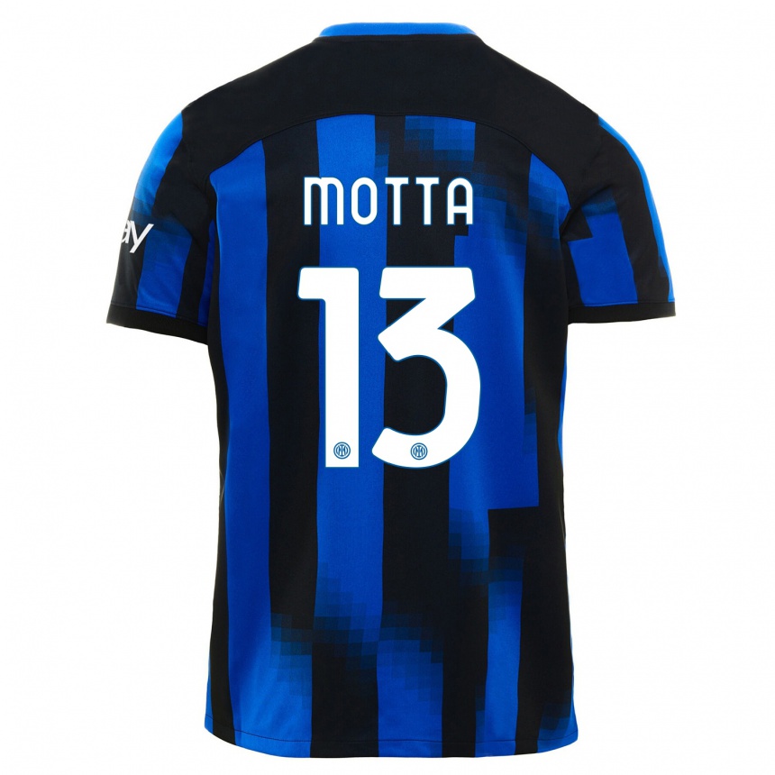 キッズフットボールマテオ・モッタ#13ブラックブルーホームシャツ2023/24ジャージーユニフォーム