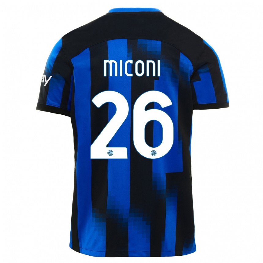 キッズフットボールリッカルド・ミコーニ#26ブラックブルーホームシャツ2023/24ジャージーユニフォーム