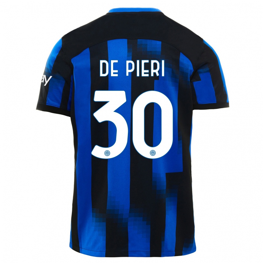 キッズフットボールジャコモ・デ・ピエーリ#30ブラックブルーホームシャツ2023/24ジャージーユニフォーム