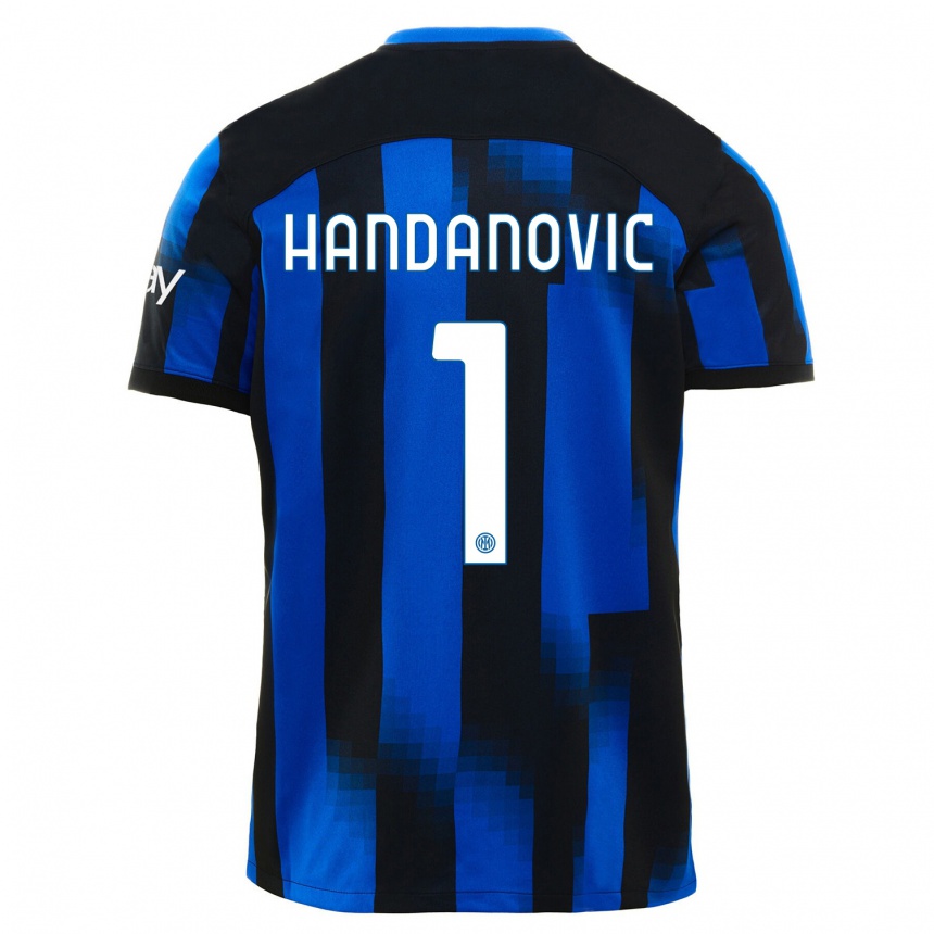 キッズフットボールサミール・ハンダノヴィッチ#1ブラックブルーホームシャツ2023/24ジャージーユニフォーム