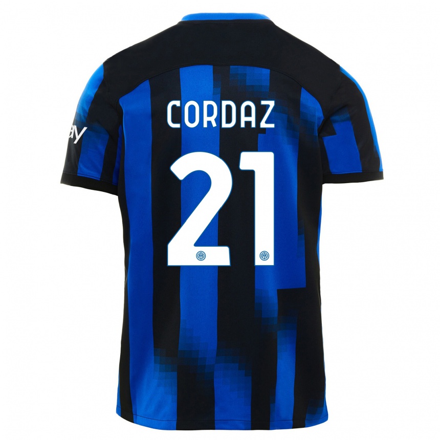 キッズフットボールアレックス・コルダス#21ブラックブルーホームシャツ2023/24ジャージーユニフォーム