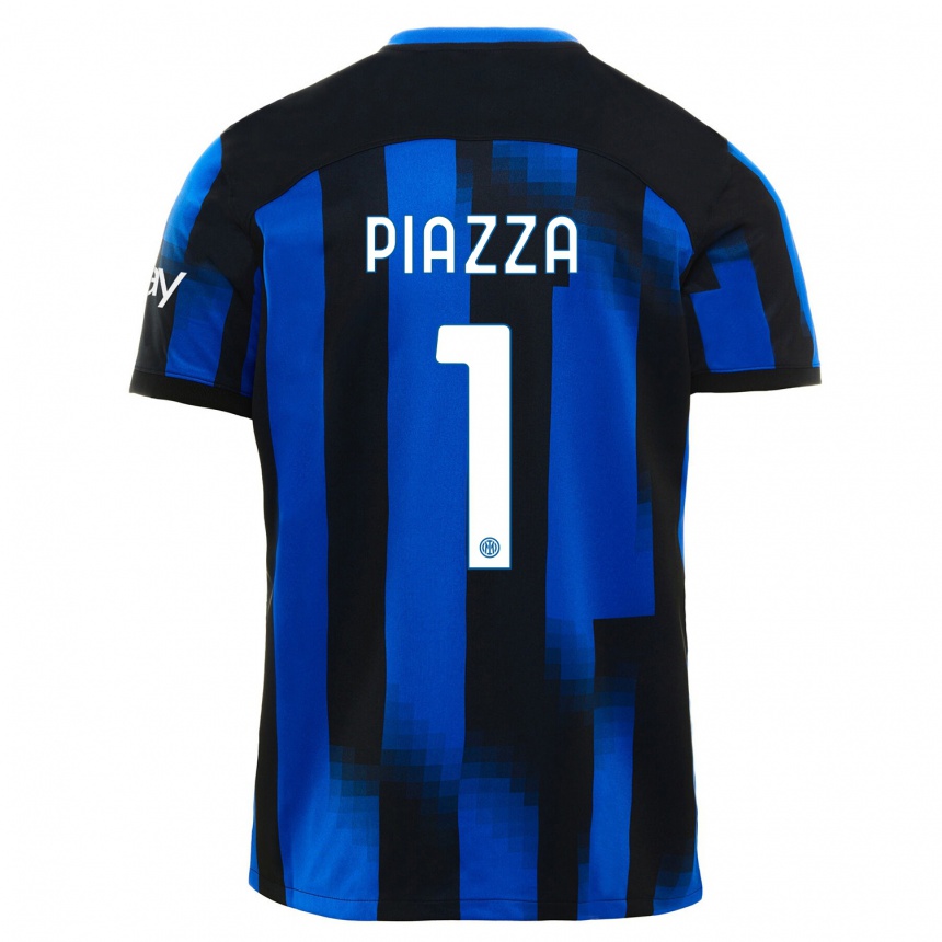 キッズフットボールアレッシア・ピアッツァ#1ブラックブルーホームシャツ2023/24ジャージーユニフォーム