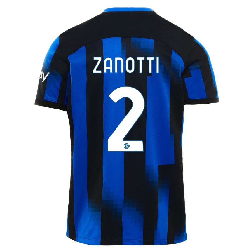 キッズフットボールマッティア・ザノッティ#2ブラックブルーホームシャツ2023/24ジャージーユニフォーム