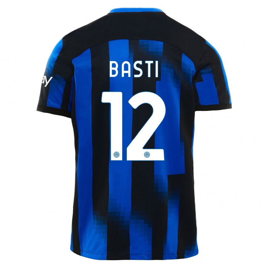 キッズフットボールマッテオ・バスティ#12ブラックブルーホームシャツ2023/24ジャージーユニフォーム