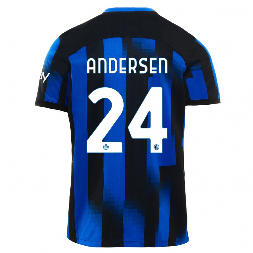 キッズフットボールサイラス・アンデルセン#24ブラックブルーホームシャツ2023/24ジャージーユニフォーム