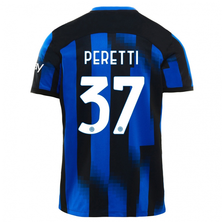 キッズフットボールロレンツォ・ペレッティ#37ブラックブルーホームシャツ2023/24ジャージーユニフォーム