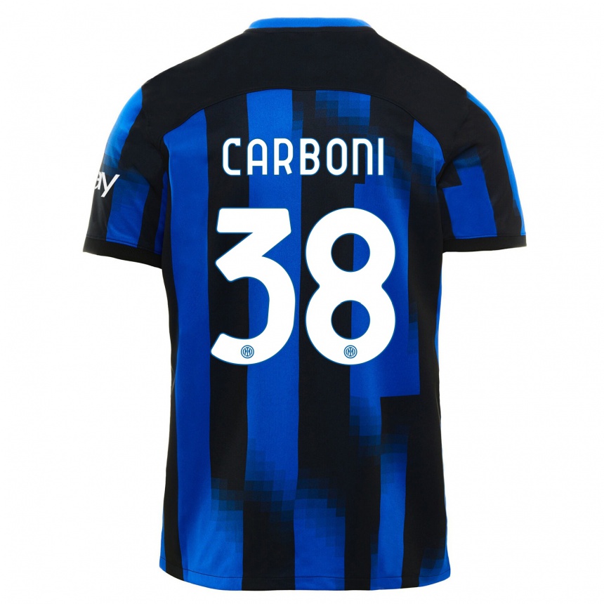キッズフットボールバレンティン・カルボーニ#38ブラックブルーホームシャツ2023/24ジャージーユニフォーム