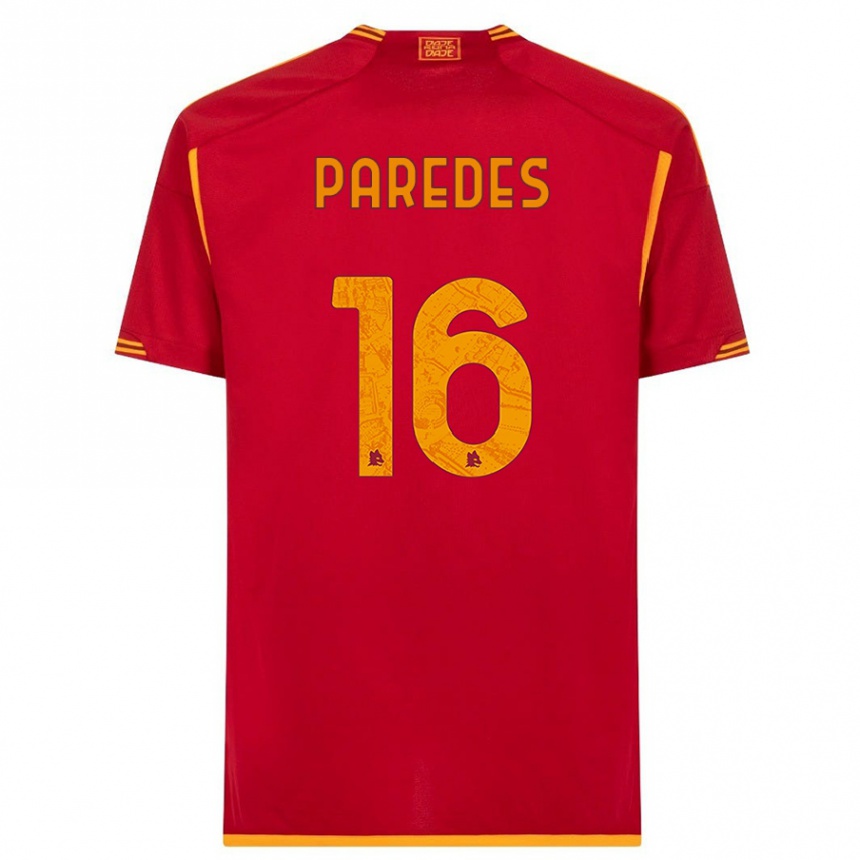 キッズフットボールレアンドロ・パレデス#16赤ホームシャツ2023/24ジャージーユニフォーム