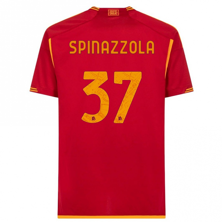 キッズフットボールレオナルド・スピナッツォーラ#37赤ホームシャツ2023/24ジャージーユニフォーム