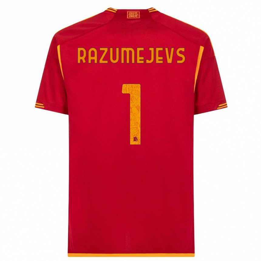 キッズフットボールウラジスラフ・ラズメイェフス#1赤ホームシャツ2023/24ジャージーユニフォーム