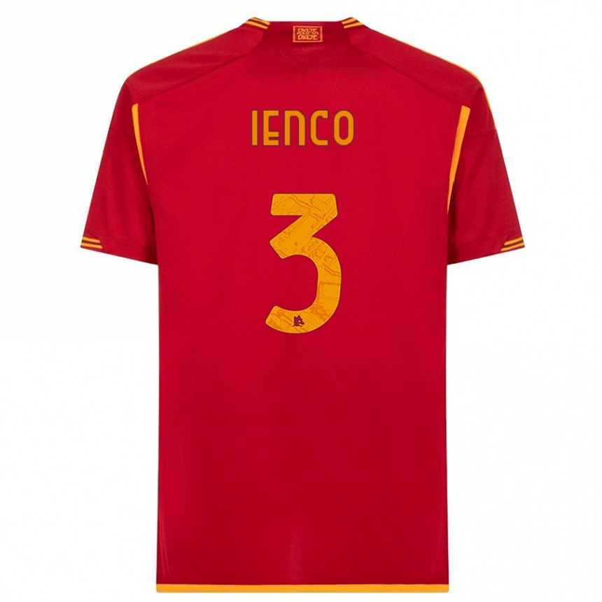 キッズフットボールシモーネ・イエンコ#3赤ホームシャツ2023/24ジャージーユニフォーム