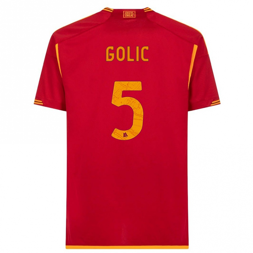 キッズフットボールロブロ・ゴリッチ#5赤ホームシャツ2023/24ジャージーユニフォーム