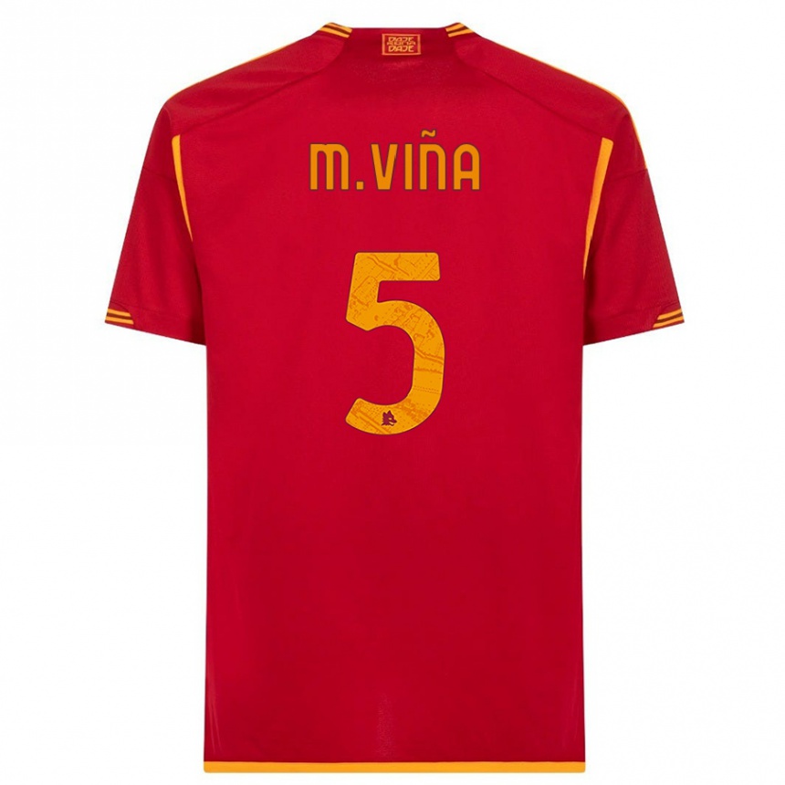 キッズフットボールマティアス・ビニャ#5赤ホームシャツ2023/24ジャージーユニフォーム