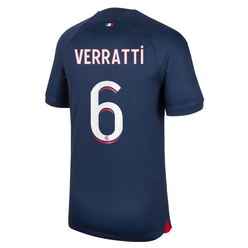 キッズフットボールマルコ・ヴェッラッティ#6青赤ホームシャツ2023/24ジャージーユニフォーム