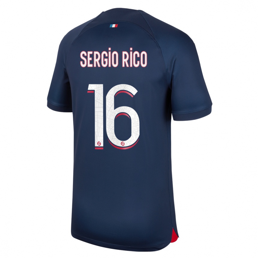 キッズフットボールセルヒオ・リコ#16青赤ホームシャツ2023/24ジャージーユニフォーム