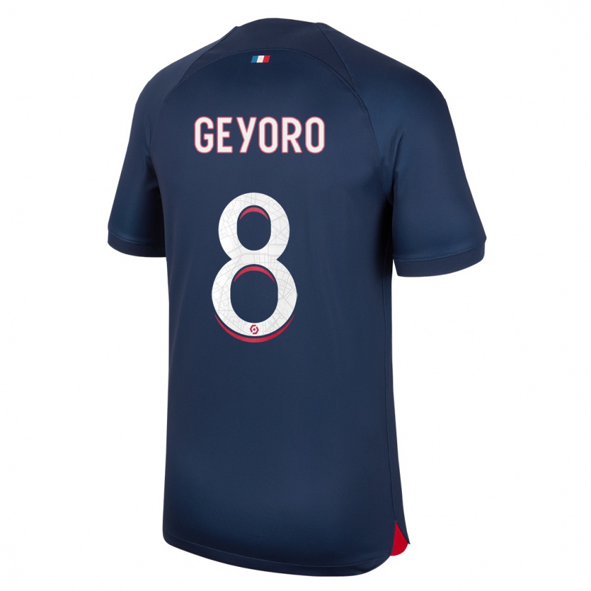 キッズフットボールグレイス・ゲヨロ#8青赤ホームシャツ2023/24ジャージーユニフォーム