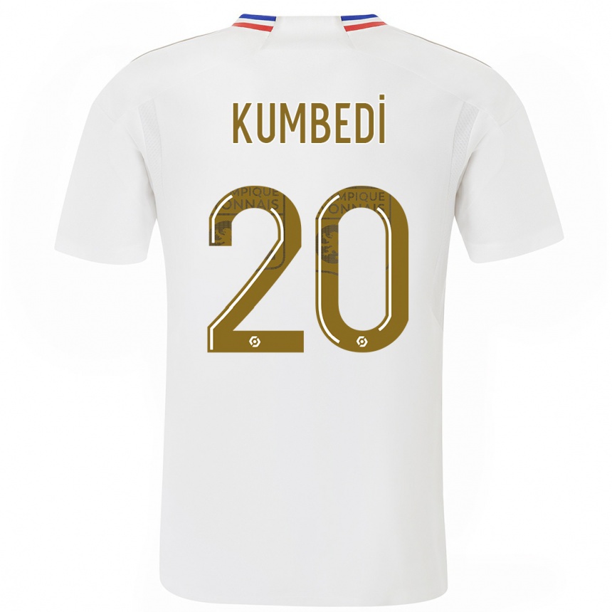キッズフットボールサエル・クンベディ#20白ホームシャツ2023/24ジャージーユニフォーム
