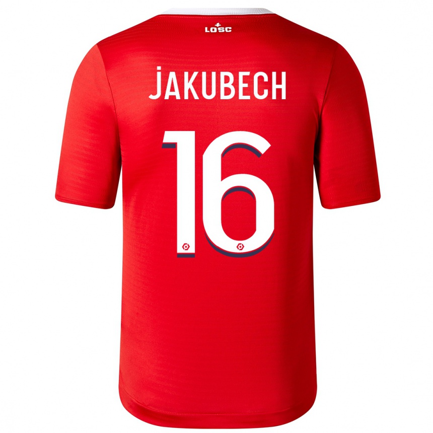 キッズフットボールアダム・ヤクベフ#16赤ホームシャツ2023/24ジャージーユニフォーム