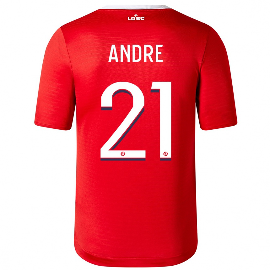 キッズフットボールバンジャマン・アンドレ#21赤ホームシャツ2023/24ジャージーユニフォーム
